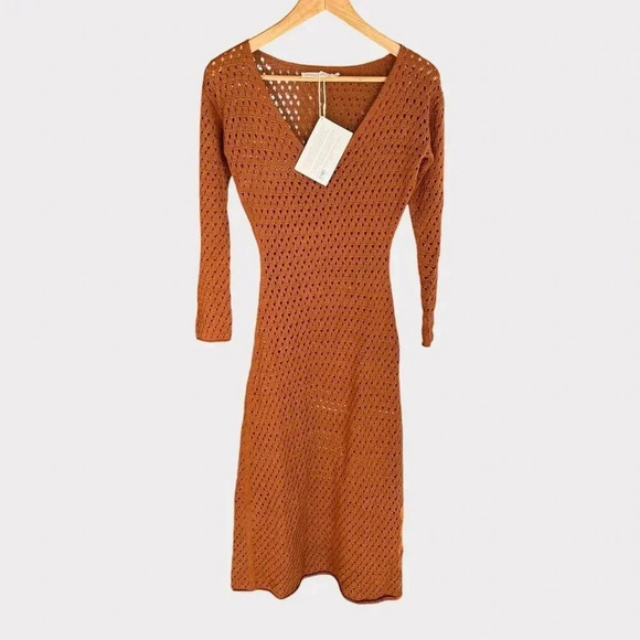 Savannah Morrow Winona Open Knit Pima Cotton Midi Dress in Terracotta Size XS - Picture 3 of 9